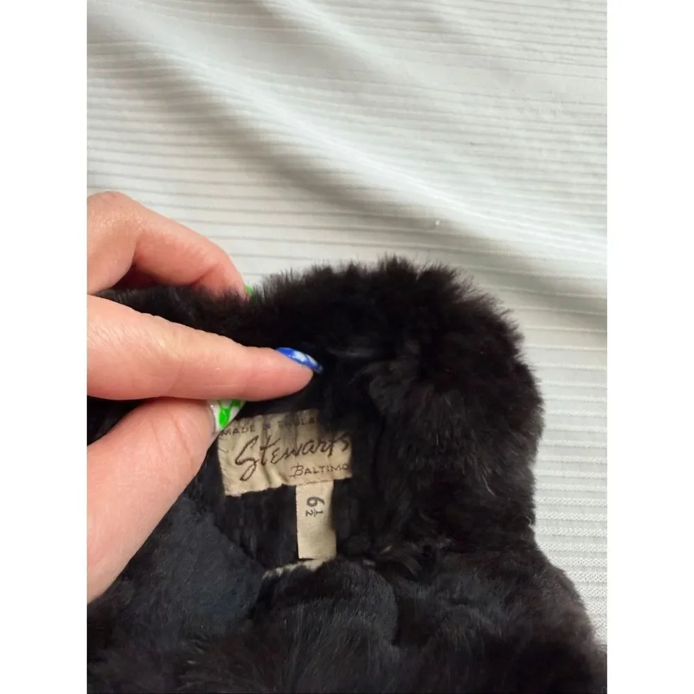 Stewart’s Vintage Genuine Leather Women’s Black Fur Gloves Size 6 1/2